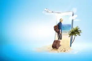 Linda Ballou Reports On Travel Trends For 2023: Leisure Travel Is Back! &Raquo; Rear View Asian Man Hat With Suitcase Bag Backpack Walking Beach 9083 3246 300X200 1