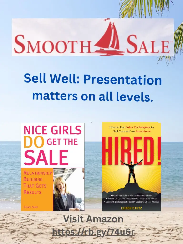 
Nice Girls Do Get The Sale Is An International Best-Seller And Evergreen: 
A Classic! Https://Amzn.to/39Qivzw

Hired! How To Use Sales Techniques To Sell Yourself On Interviews Is A Best Seller. Https://Amzn.to/33Lp2Pv And Helped Many To Secure The Job They Desired

Visit Elinor Stutz'S Author Page On Amazon: Https://Www.amazon.com/Elinor-Stutz/E/B001Js1P8S  