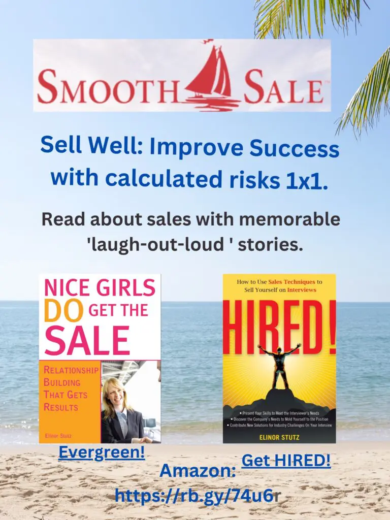 Nice Girls Do Get The Sale Is An International Best-Seller And Evergreen:
A Classic! Https://Amzn.to/39QivzwHired! How To Use Sales Techniques To Sell Yourself On Interviews Is A Best Seller. Https://Amzn.to/33Lp2Pv And Helped Many To Secure The Job They DesiredVisit Elinor Stutz'S Author Page On Amazon: Https://Www.amazon.com/Elinor-Stutz/E/B001Js1P8S  