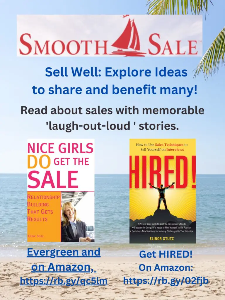 Nice Girls Do Get The Sale Is An International Best-Seller And Evergreen:
A Classic! Https://Amzn.to/39QivzwHired! How To Use Sales Techniques To Sell Yourself On Interviews Is A Best Seller. Https://Amzn.to/33Lp2Pv And Helped Many To Secure The Job They DesiredVisit Elinor Stutz'S Author Page On Amazon: Https://Www.amazon.com/Elinor-Stutz/E/B001Js1P8S  