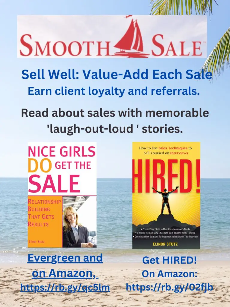 Nice Girls Do Get The Sale Is An International Best-Seller And Evergreen:
A Classic! Https://Amzn.to/39QivzwHired! How To Use Sales Techniques To Sell Yourself On Interviews Is A Best Seller. Https://Amzn.to/33Lp2Pv And Helped Many To Secure The Job They DesiredVisit Elinor Stutz'S Author Page On Amazon: Https://Www.amazon.com/Elinor-Stutz/E/B001Js1P8S  