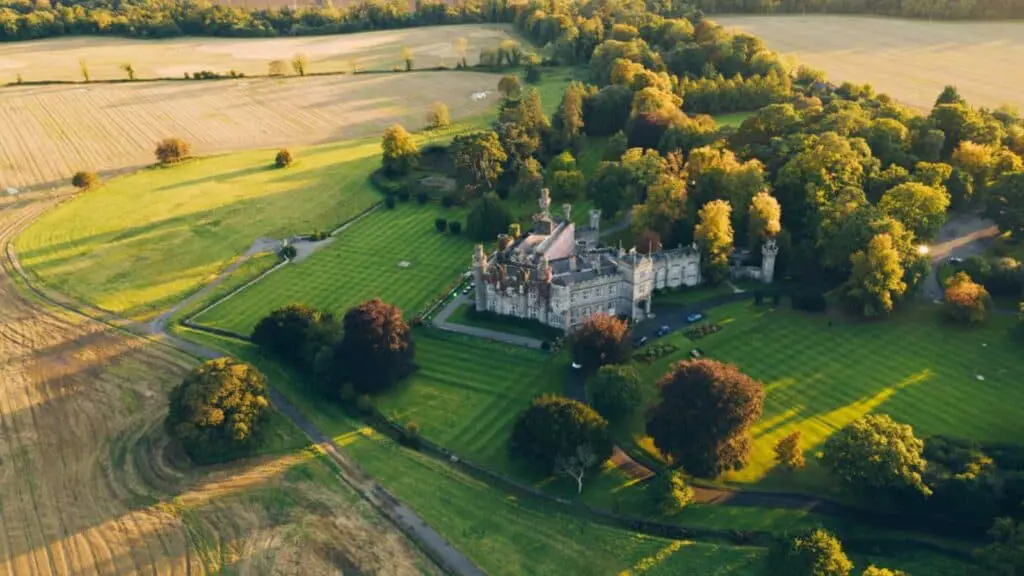 Castleknock, Dublin / Ireland - October 2020 : Aerial View Of Luttrellstown Castle Resort, Luxurious 5-Star Hotel And Wedding Venue In 15Th-Century Castle Offered For Hire