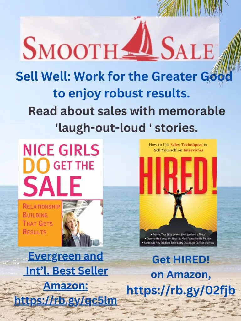 
Nice Girls Do Get The Sale: Relationship Building That Gets Results Is An International Best-Seller And Evergreen: 
A Classic! Https://Amzn.to/39Qivzw

Hired! How To Use Sales Techniques To Sell Yourself On Interviews Is A Best Seller. Https://Amzn.to/33Lp2Pv And Has Helped Many To Secure The Job They Desired.