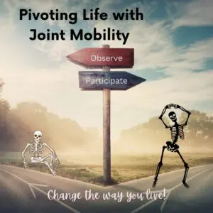A Fork In The Road, One Sign Says Observe And The Other Participate, There Is A Skeleton On The Ground Observing And One Dancing In Participate.  Change The Way You Live With The Qi Yintegration Class Knowledge