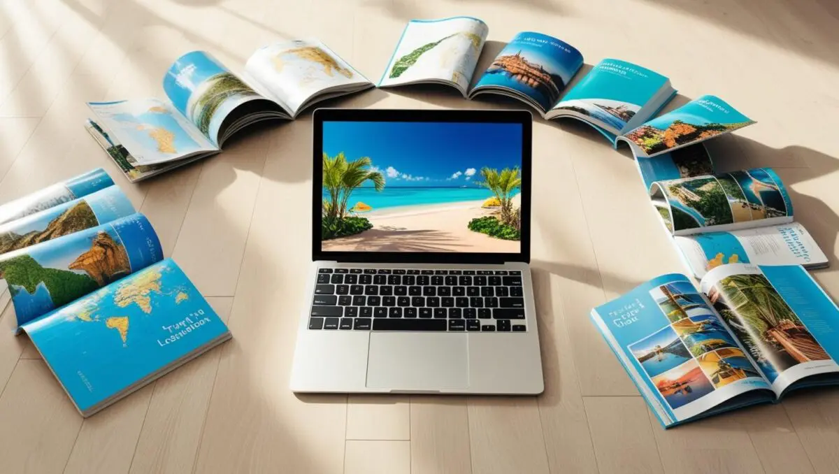 Linda Ballou Recommends Awesome Ai-Powered Tools Designed To Improve Your 2025 Travel Planning &Amp; Experience &Raquo; Lap Top Computer On The Floor With Open Travel Guide Books Scattered Carelessly Around It Scaled