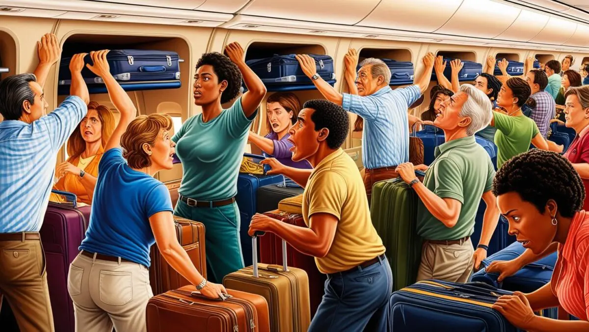 Linda Ballou Recommends Awesome Ai-Powered Tools Designed To Improve Your 2025 Travel Planning &Amp; Experience &Raquo; People Standing Up In A Crowded In An Airplane Struggling To Get Luggage In Overhead Bin 2 Scaled