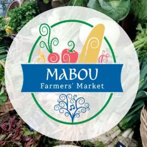 Mabou Farmers Market Grphic With Cartoon Vegetables And Musical Notes
