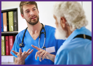 Managing Multiple Sclerosis &Raquo; Photo Of A Male Doctor Discussing Treatment Options With A Senior Male Patient Canva Border Added 300X214 1