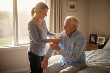 Caregiver Dressing Tips For Seniors With Limited Mobility &Raquo; Caregiver Helping Dad Get Dressed