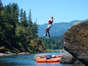 Linda Ballou Wonders Whether She Was ‘Blissfully Sinking’ Or ‘Gloriously Synching’ Into River Time, During Her Recent Rogue River Raft Trip. Either Way, She Relished Every Moment. &Raquo; Rock Jumping Momentum 300X225 1