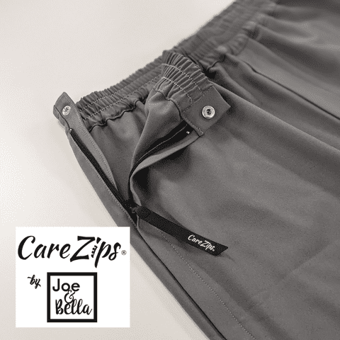 CareZips Adaptive Pants Close-Up of Side Zipper and Snap
