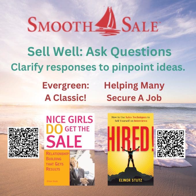 Nice Girls Do Get The Sale Is An International Best-Seller And Evergreen:
A Classic! Https://Amzn.to/39QivzwHired! How To Use Sales Techniques To Sell Yourself On Interviews Is A Best Seller. Https://Amzn.to/33Lp2Pv And Helped Many To Secure The Job They DesiredVisit Elinor Stutz'S Author Page On Amazon: Https://Www.amazon.com/Elinor-Stutz/E/B001Js1P8S  