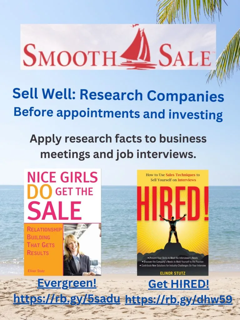 Nice Girls Do Get The Sale Is An International Best-Seller And Evergreen:
A Classic! Https://Amzn.to/39QivzwHired! How To Use Sales Techniques To Sell Yourself On Interviews Is A Best Seller. Https://Amzn.to/33Lp2Pv And Helped Many To Secure The Job They DesiredVisit Elinor Stutz'S Author Page On Amazon: Https://Www.amazon.com/Elinor-Stutz/E/B001Js1P8S  