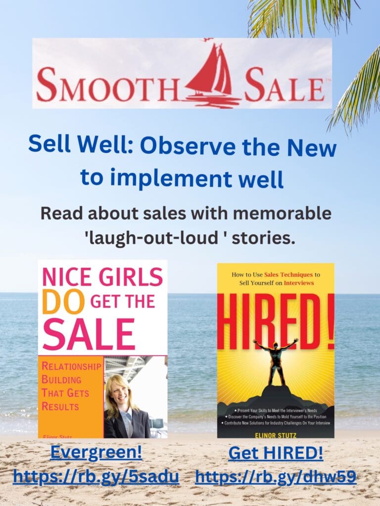 Nice Girls Do Get The Sale Is An International Best-Seller And Evergreen:
A Classic! Https://Amzn.to/39QivzwHired! How To Use Sales Techniques To Sell Yourself On Interviews Is A Best Seller. Https://Amzn.to/33Lp2Pv And Helped Many To Secure The Job They DesiredVisit Elinor Stutz'S Author Page On Amazon: Https://Www.amazon.com/Elinor-Stutz/E/B001Js1P8S  