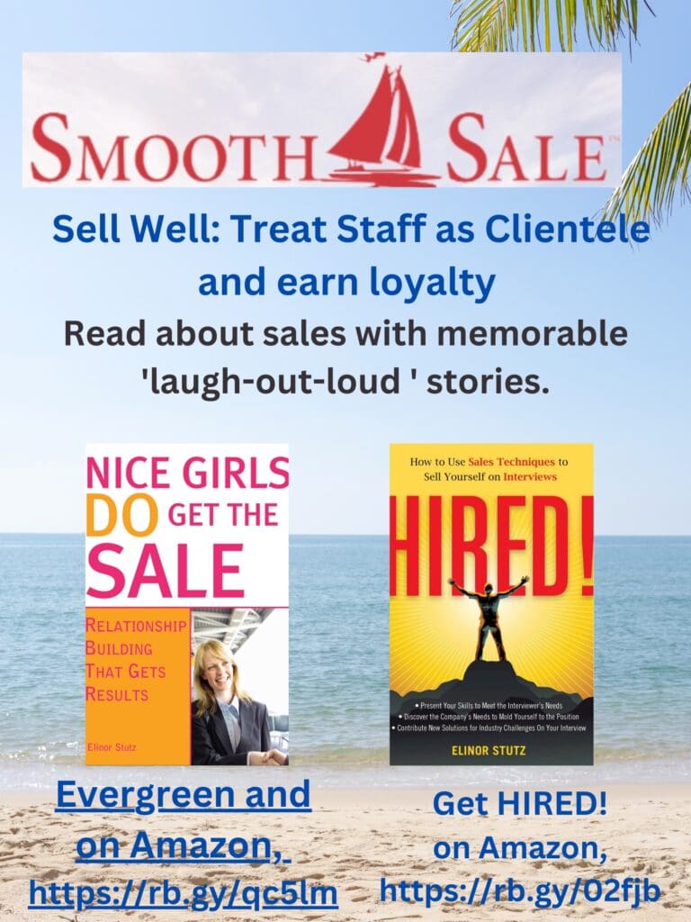 Nice Girls Do Get The Sale Is An International Best-Seller And Evergreen:
A Classic! Https://Amzn.to/39QivzwHired! How To Use Sales Techniques To Sell Yourself On Interviews Is A Best Seller. Https://Amzn.to/33Lp2Pv And Helped Many To Secure The Job They DesiredVisit Elinor Stutz'S Author Page On Amazon: Https://Www.amazon.com/Elinor-Stutz/E/B001Js1P8S  