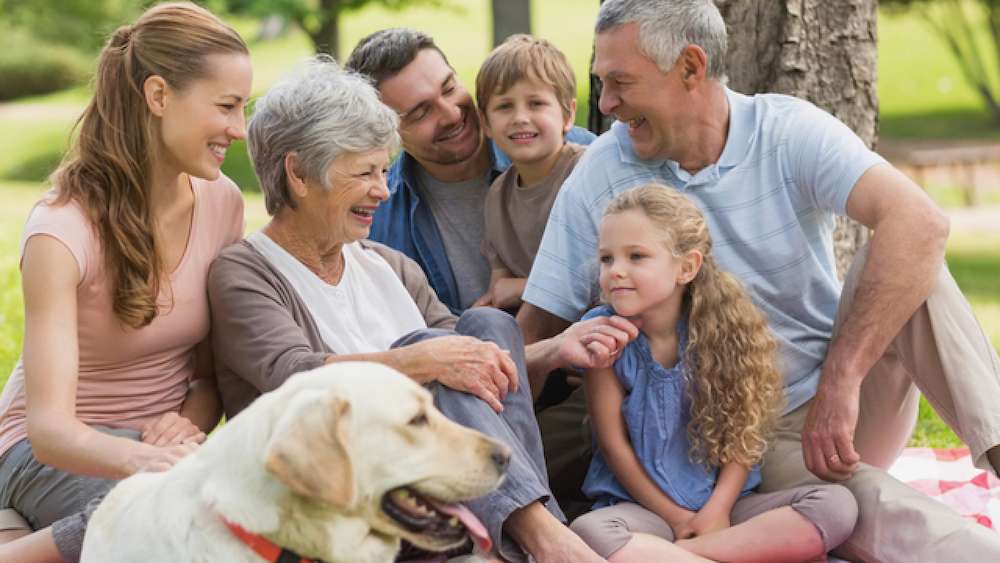 Senior Woman Surrounded By Family Sitting Outside