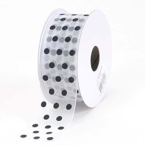 White With Black Dot Organza Ribbon Polka Dot 3/8 Inch 25 Yards