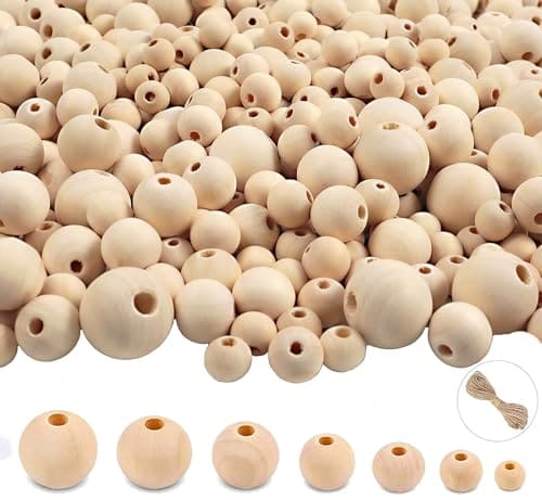 950Pcs Wooden Beads For Crafts 7 Sizes ~ 6Mm, 8Mm, 10Mm, 12Mm, 14Mm, 16Mm, 20Mm