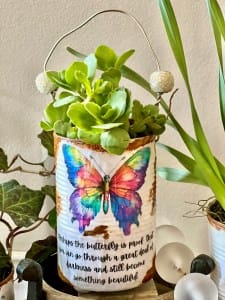 Upcycled Tin Can Planters &Raquo; Rainbow Diy Craft Decopauged Tin Can Planter With Butterfly 225X300 1