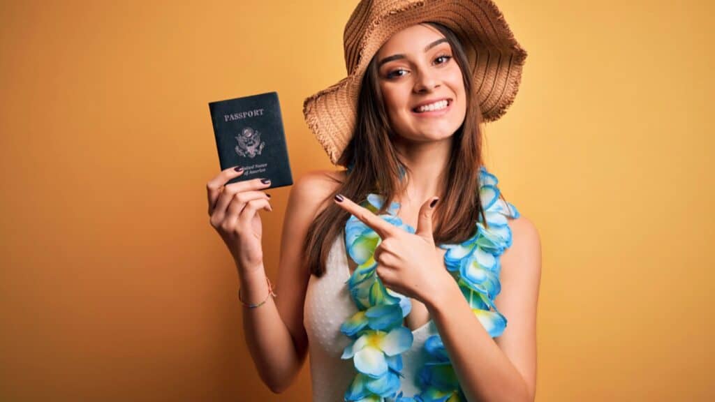 Happy Woman Traveler With Passport