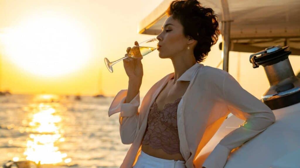 Woman Drinking In Cruise