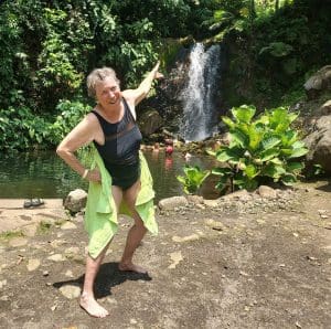 Linda Ballou’s Costa Rican Odyssey Part Two: A Little Country With A Big Heart &Raquo; Linda Swimming At Waterfall Near Blue River Resortcosta Rica 300X298 1