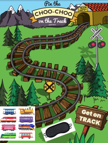 Pin The Choo Choo On The Track, Train Theme Party Game 40 Stickers, 37 * 24In, X-Large Poster Train Birthday Party Activity