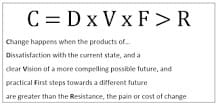 Change Equals Dissatifaction With Staus Quo Time Vision Of The Future Times First Steps Greater Than Resistance To Change.