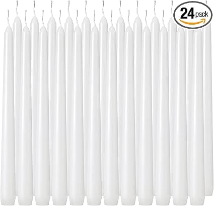 24 Pack Tall White Taper Candles, 10 Inch (H)