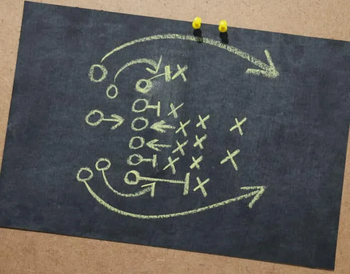 A Chalkboard Showing A Football Play.