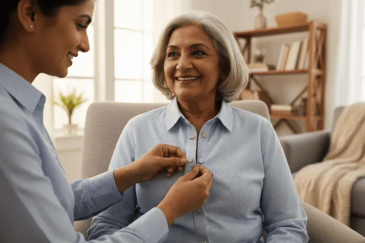 Why Getting Dressed Becomes So Hard In Dementia — And What Caregivers Can Do About It &Raquo; Signs Your Parent Is Struggling With Buttons Why Magnetic Button Shirts Help 1 Scaled